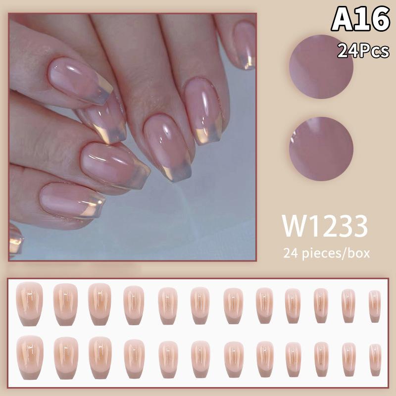 24Pcs French Multiple Styles Fake Nails Press On Nails Gel On Painted Reusable Fast Wearable Nail Tips Detachable Full Finished