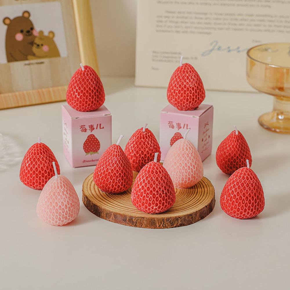 1/4Pcs Handmade Strawberry Shape Scented Candle - Aromatherapy Soy Wax Candle for Birthday, Wedding, Home Decor & Party Gift