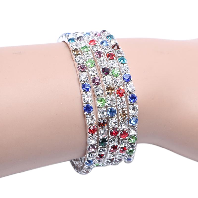 Trendy Multi-Color Diamond Single Row Elastic Bracelet for Women