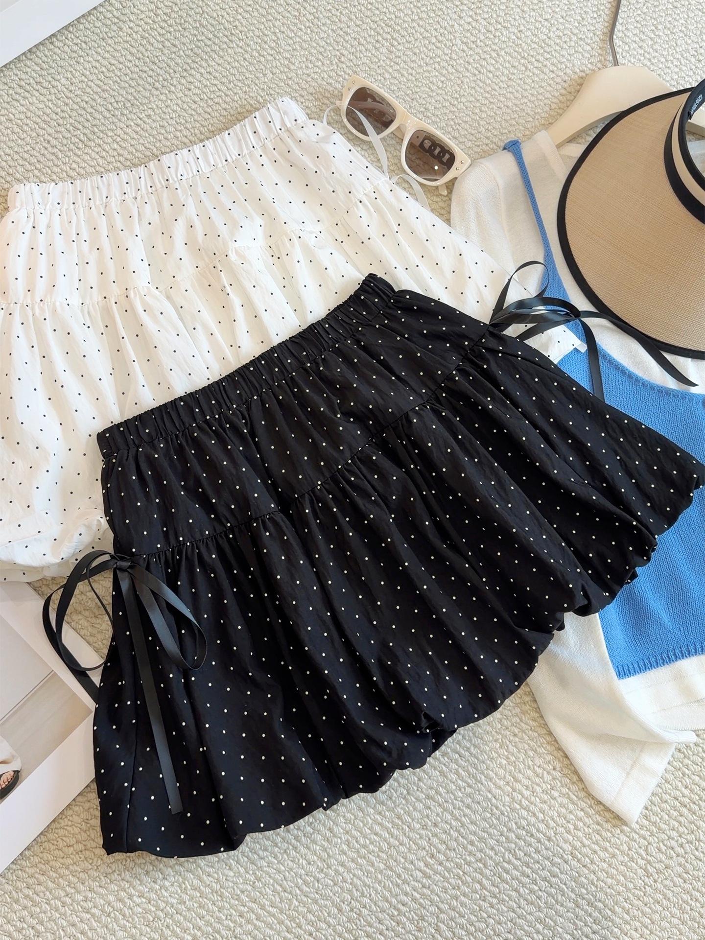 Женская летняя юбка с мелким горошком, высокой талией, стройнящая, пышная - Коллекция Лето 2026 One Size чёрный