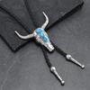 Turquoise Bolo Tie Necklaces Daily Outfits Vintage Sweater Chain Bull Head Necklaces  Men Women