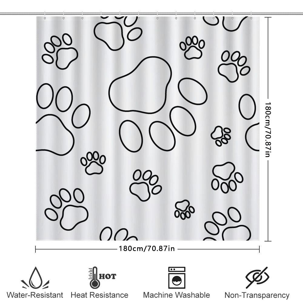 Footprint Shower Curtain Black White Dog Paw Design For Bathroom Decorations