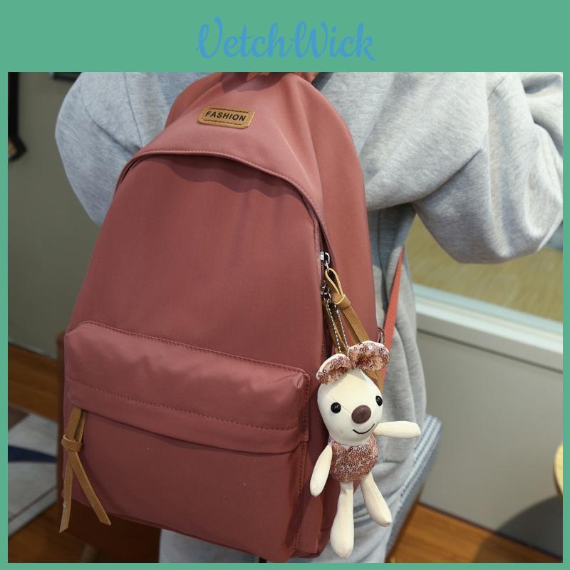 Simple Solid Color Nylon Backpack With Multiple Compartments For School And Travel
