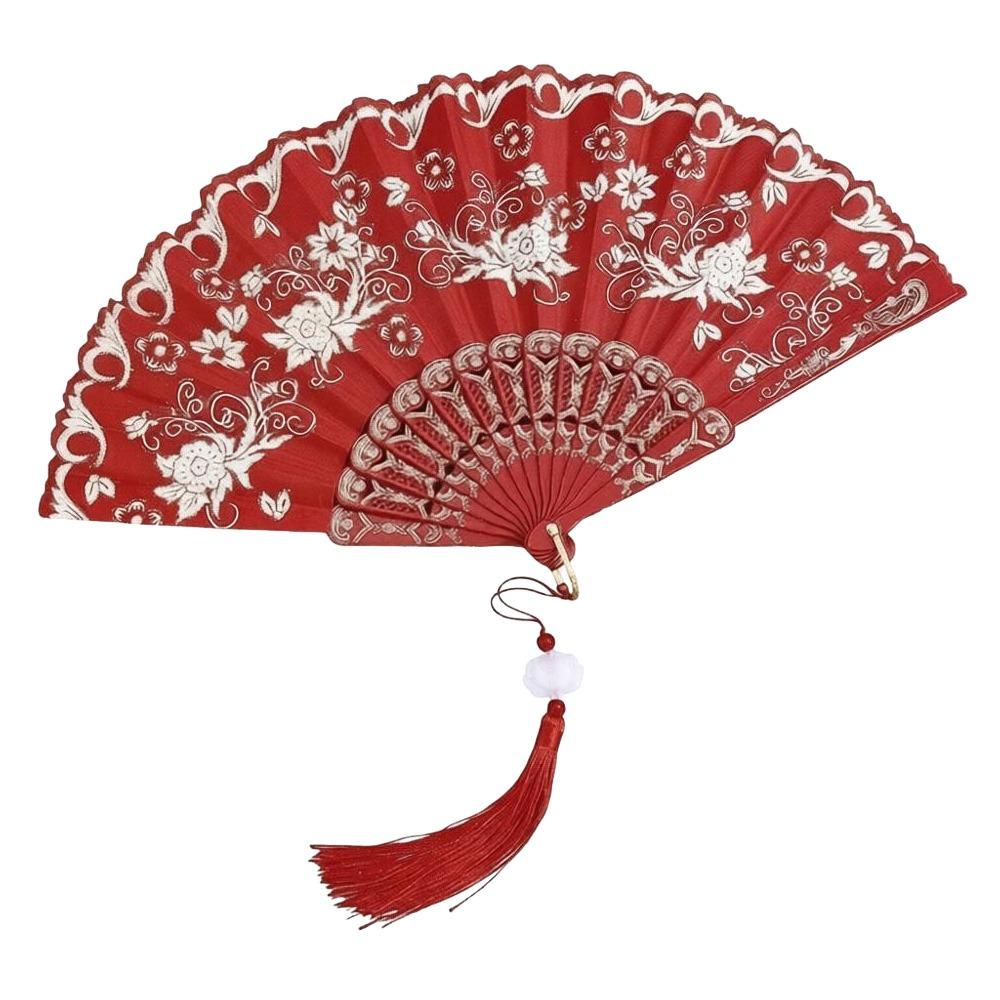 with Tassel Chinese Style Fan Flower Carving Dance Hand Fan Home Decoration