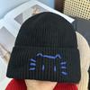 Hat Versatile 2025 Autumn and Winter Korean Version Wool Hat New Cute Kitten Hand Embroidered Warm Ear Protection When Knitting