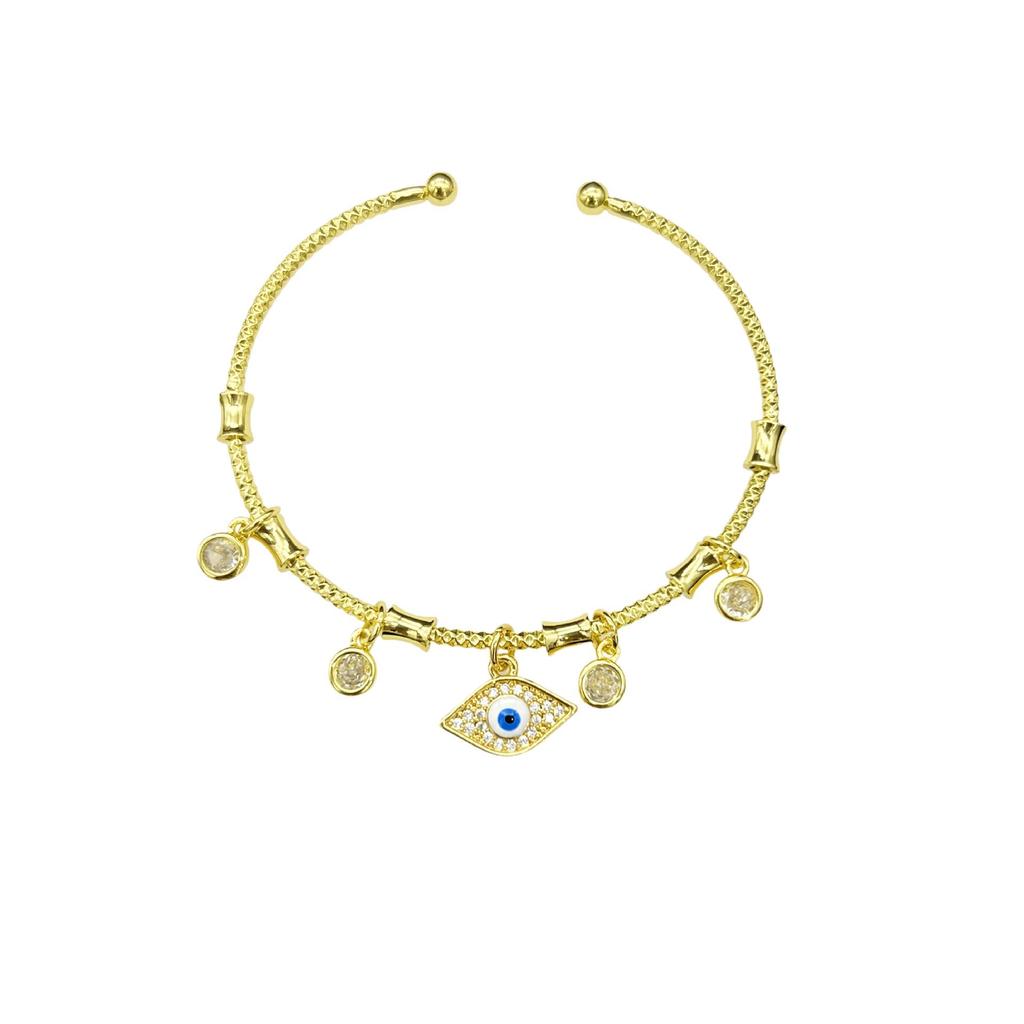 Zircon-Embellished Evil Eye Bracelet with Blue Accents