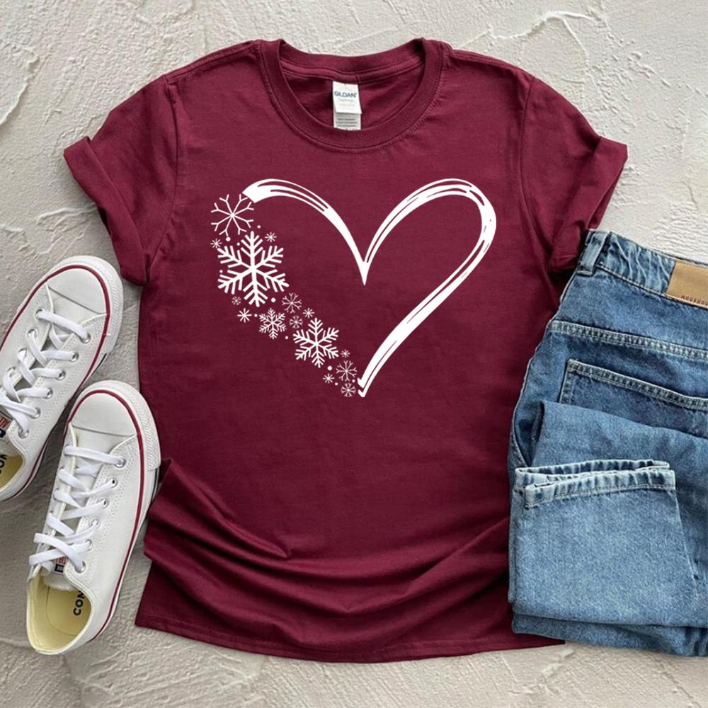 Snowflake Tshirt Christmas Snow Flake Heart Graphic Tee Cozy Winter Shirt Christmas Holiday Matching Family Shirts Xmas Gift