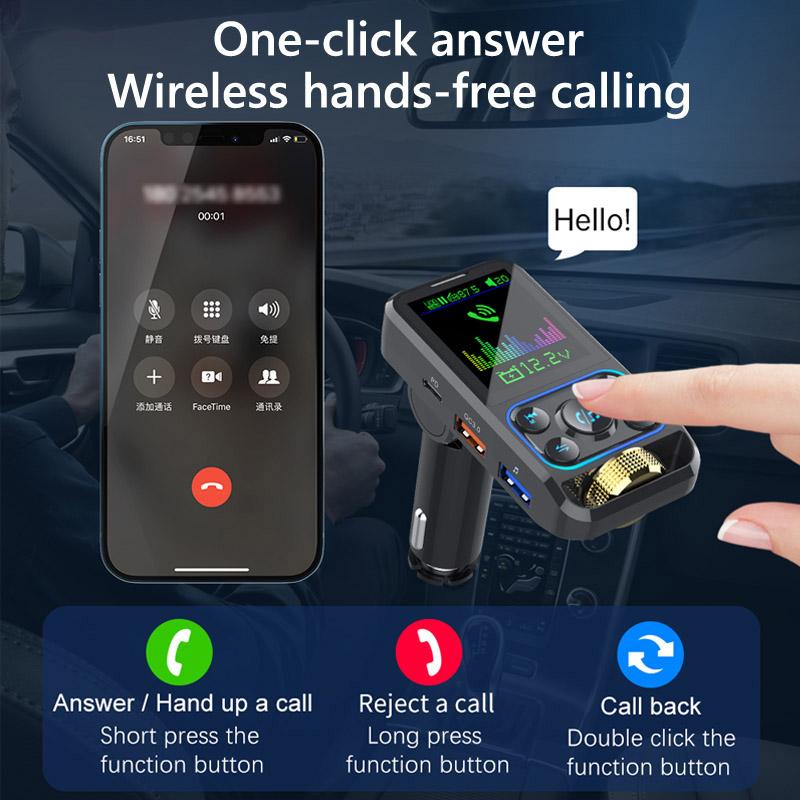 FM Transmitter Car Wireless Handsfree Car Kit AUX Audio Receiver QC3.0 PD 30W Fast Charging Mp3 Player FM Modulator