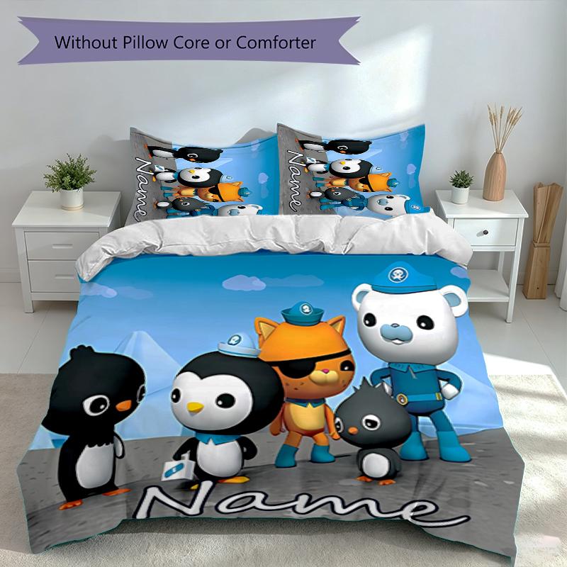 3pcs Custom Name Octonauts Bedding Set,Includes 1 Duvet Cover and 2 Pillowcases,All-season Bedroom Decor