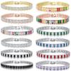 European & American Colorful Zircon Rectangle Tennis Bracelet - 2.5x5mm Non-fading Diamonds