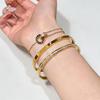 18K Gold Diamond-Inlaid Titanium Steel Bracelet, Women's Niche Luxury Design, Stainless Steel Hollow Letter Style.