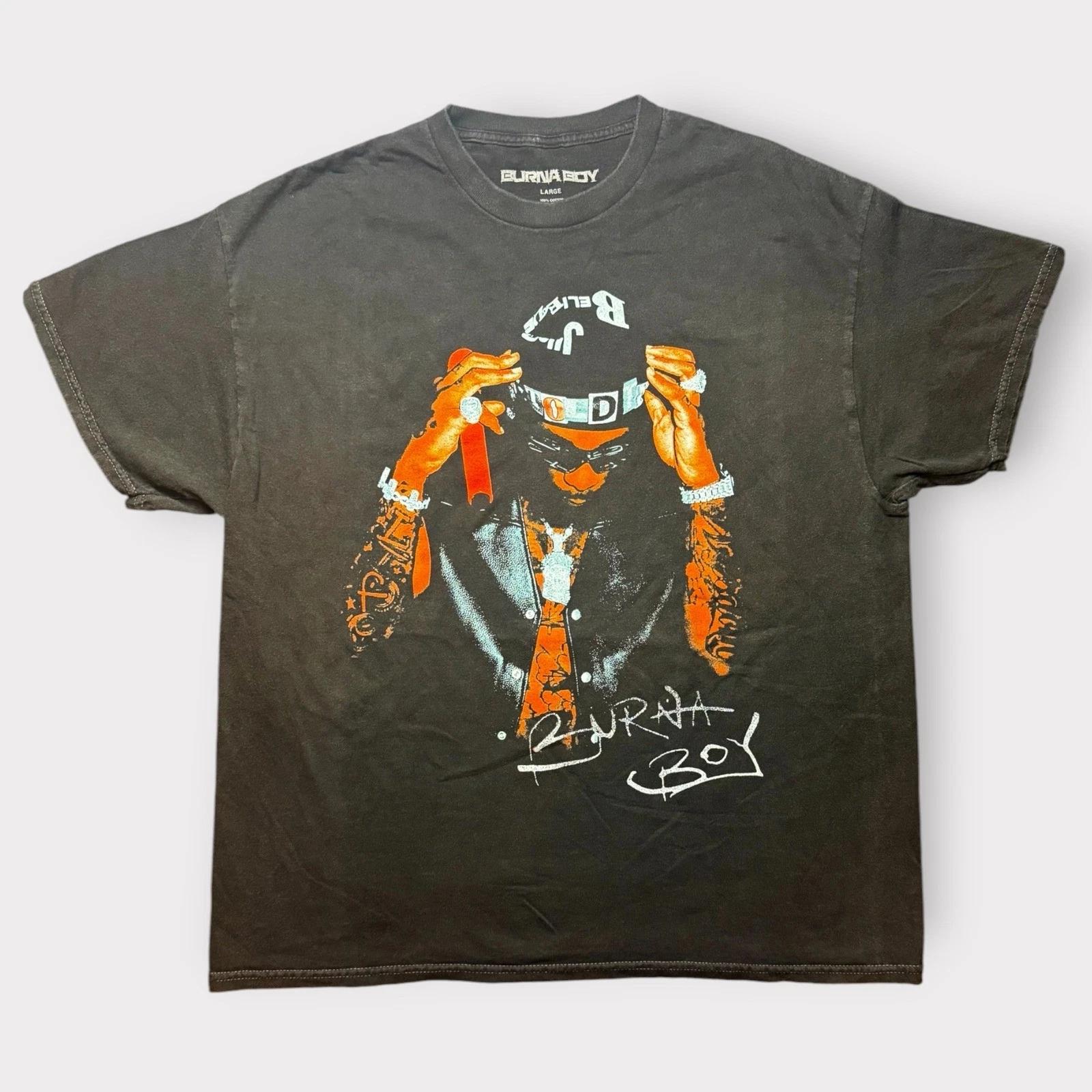 Burna Boy Graphic T- Shirt Mens Large Black Faded Cotton Afrobeat Music Tee S