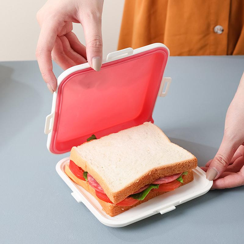 Portapranzo Portatile per Sandwich Toast Bento Box Riutilizzabile in Silicone Contenitore per Alimenti per il Pranzo Ecologico Stoviglie per Cena Adatte al Microonde