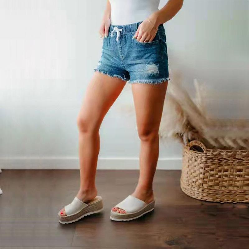 Sommer Damen Jeansshorts Elastische Taille Lässige High Waist Dünne Shorts