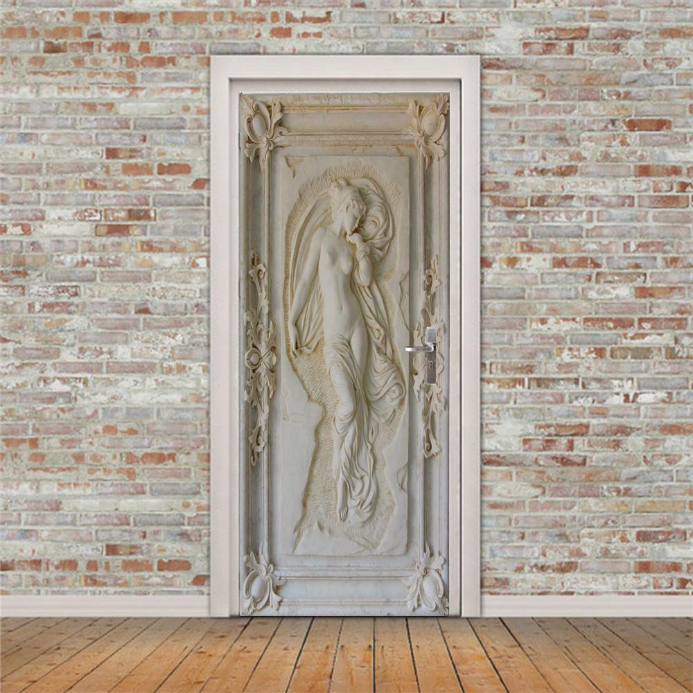 Statue Door Sticker House Home Door Sticker Wall Art Door Fridge Sticker Poster Creative 3D CDN
