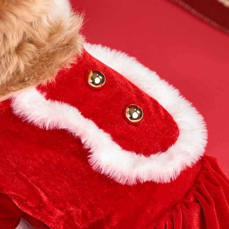 Christmas Themed Dog Clothing Velvets Plush Outfit Winter Wear With Snap Closures For Small Media Breeds