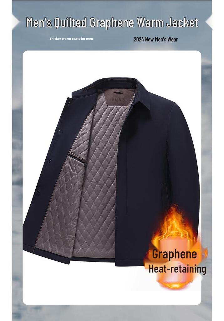 Men's Cotton Lapel Jacket: Autumn/Winter Mid-aged Business Casual Padded Black Coat