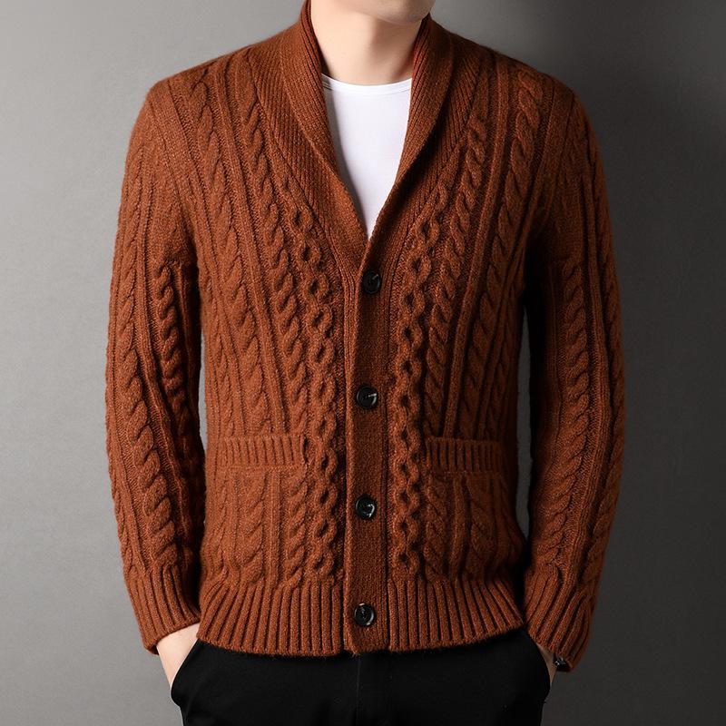 Maglione a coste con revers - Stile britannico, manica lunga per autunno e inverno