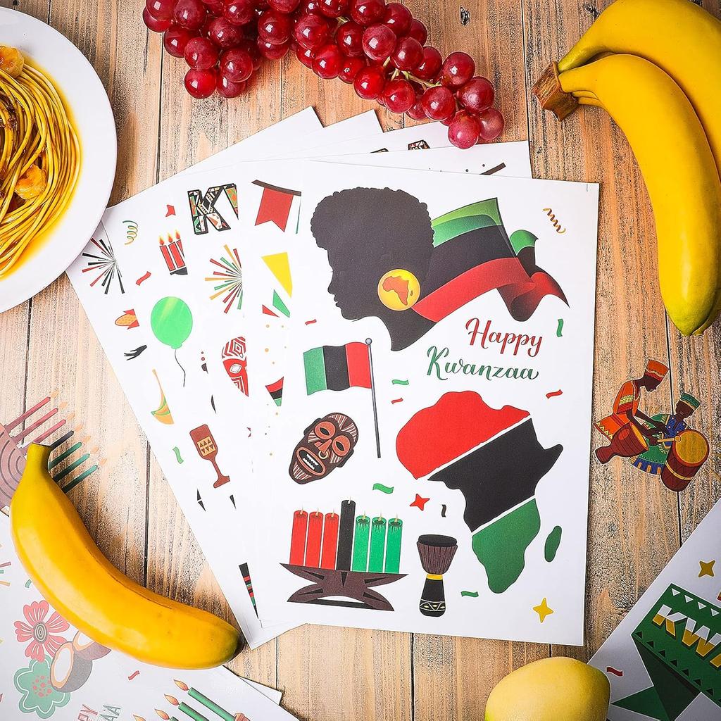 9 Pieces Kwanzaa Window Stickers Clings Kwanzaa Window Decorations Decals for Office Home Glass Door Party Decor, 11.8 x 7.9 Inches