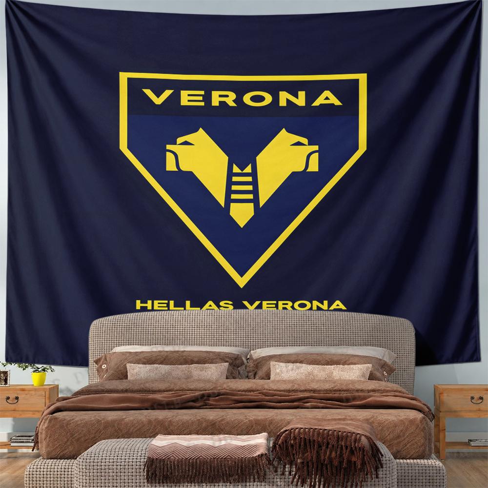 Landscape Wall Tapestry Hellas Verona V Horse Head Club Crest, Yellow Navy Minimalist, Wide Wall Decor for Adult Fan Collector Bar