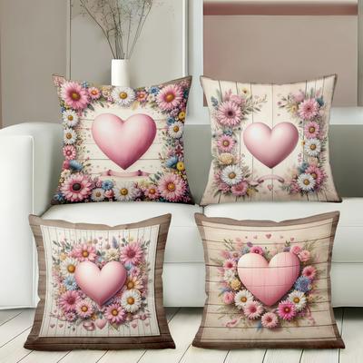 Floral Heart Patterned Cushion Covers for Home Decor Polyester Pillowcase, Sofa Decorative Cushion Cov Headboard Pillow