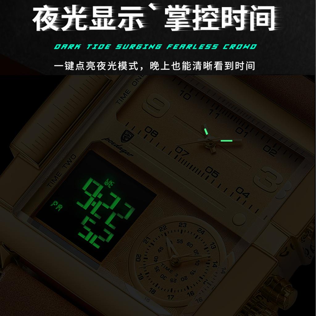 POEDAGAR 997 Men's Dual Display Electronic Watch Quartz Sports Wristwatch