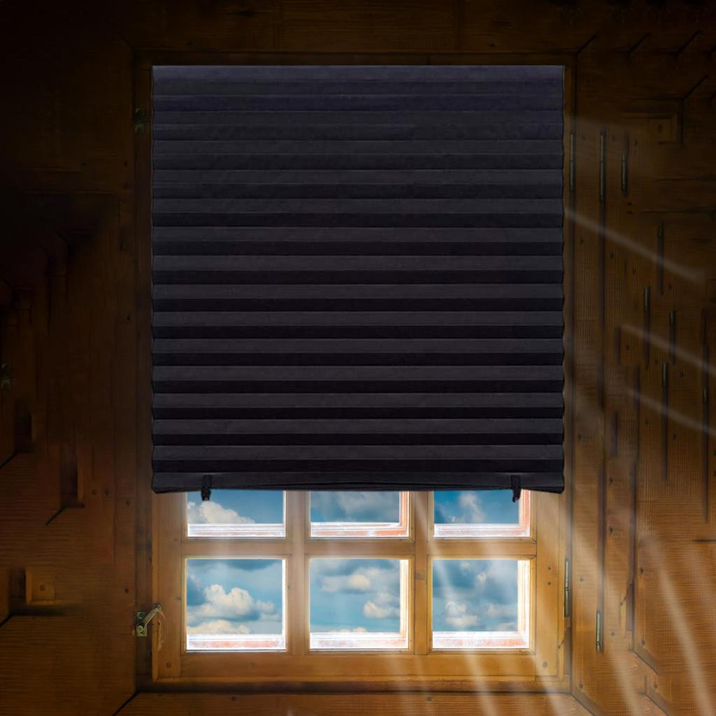 Self Adhesive Shade Pleated Curtain BlackoutLight Block Cordless Curtains Bathroom Balcony Shades Curtains Window Cover