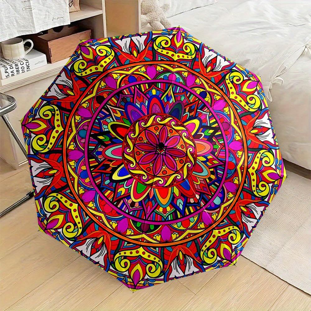 

Automatic Folding Umbrella The umbrella features a colorful mandala pattern. Portable collapsible design, casual outdoor acces (as the picture,Iron&8K)