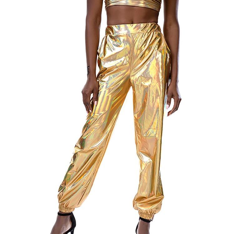 Women Shiny Sports Sweatpants Loose Elastic Jogging Bottoms Stretch Leggings Casual Long Disco Clubwear Party Leisure Comfort Fit Trousers