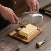 Acacia Wood Glass Cover Butter Box Cheese Plate with Knife Butter Plate Wooden Dessert Plate Cake Pastry Tray Kitchen Utensils