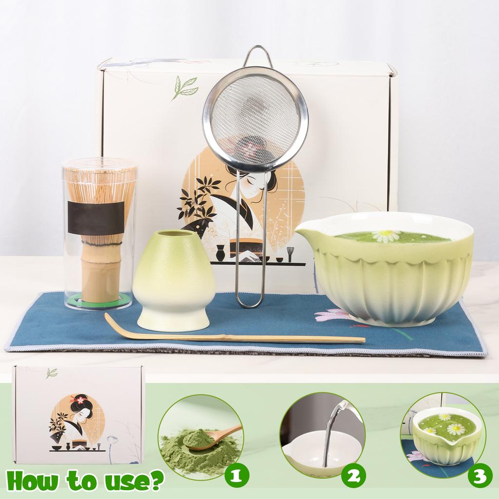 6Pcs Matcha Bowl Japanese Tea Cup Gift Matcha Chawan with Pouring Spout for Kitchen Home Tea Room Dining Room Tea-making Tools