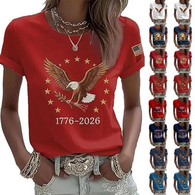 Women's Casual Round Neck Short Sleeve Pullover Printed T-Shirt Top