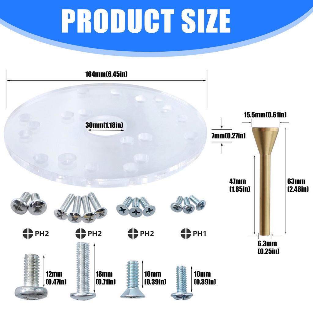 High Clarity Acrylic Router Base Plate With Brass Locating Pin For Precise Alignment for Multiple Router Models