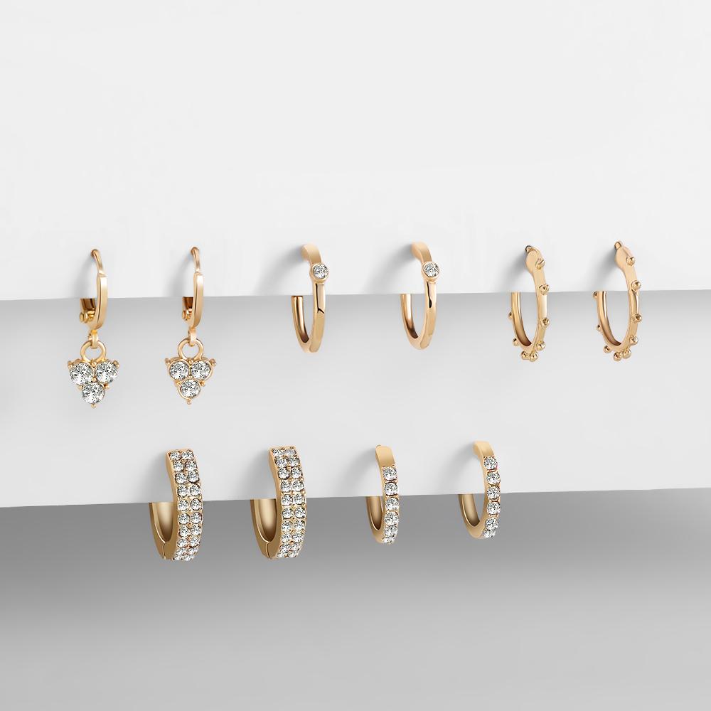 

Gold Color CZ Zircon Earrings for Women 5 Pair Geometric Small Hoop Earrings Set Huggie Zircon Wedding Bijoux Brincos белый