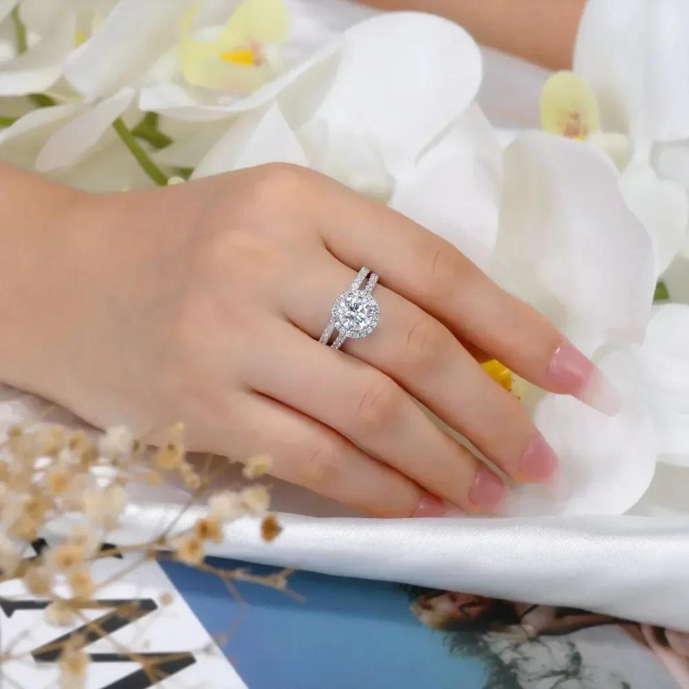 M-JAJA Solitaire 1ct Halo Moissanite Engagement Ring for Women S925 Silver Diamond Wedding Band Bridal Luxury Jewelry