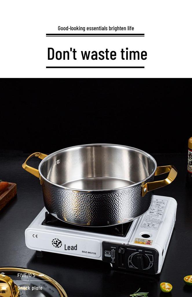 304 Stainless Steel Double Ear Soup Pot with Induction & Gas Compatibility, Hammered Texture, Hot Pot Separator for Commercial Use