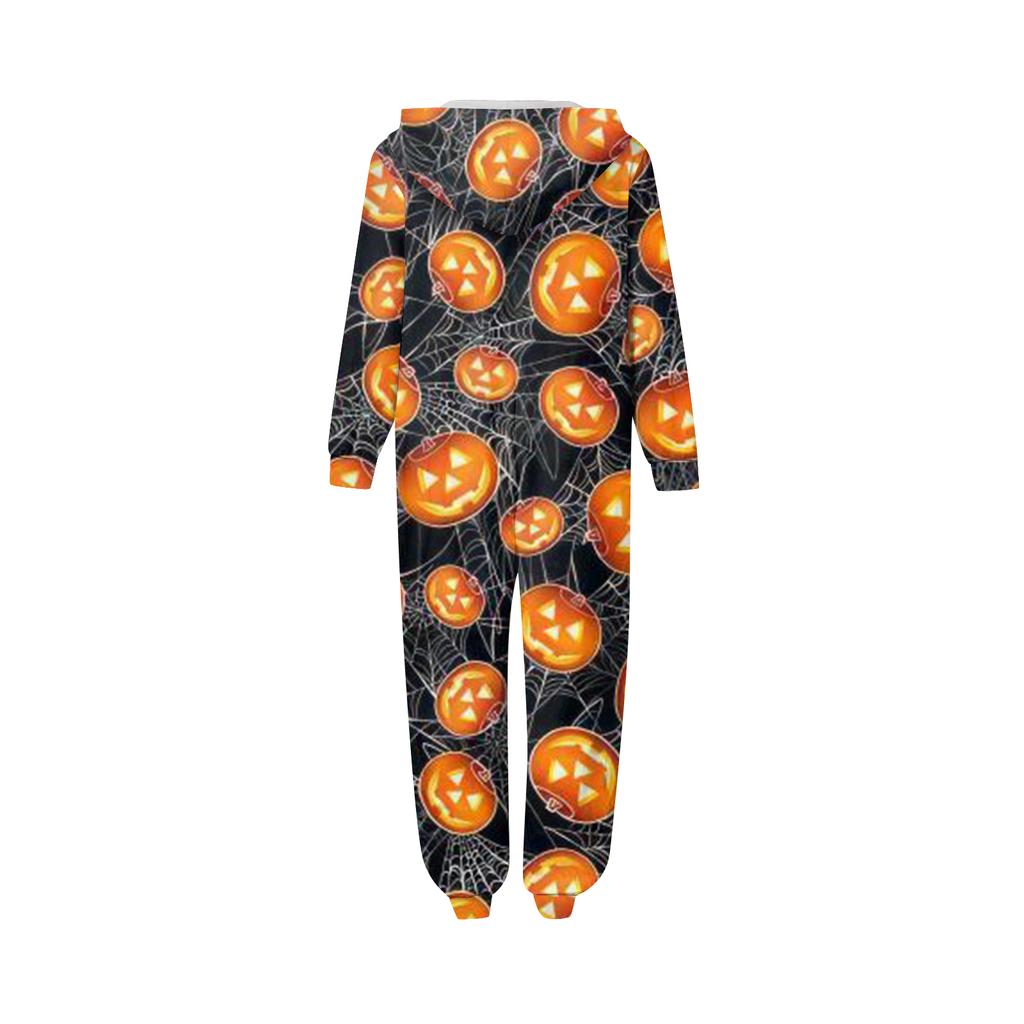 Halloween Printed Family Matching Hooded Long Sleeved Zippered Hooded Jumpsuit Set