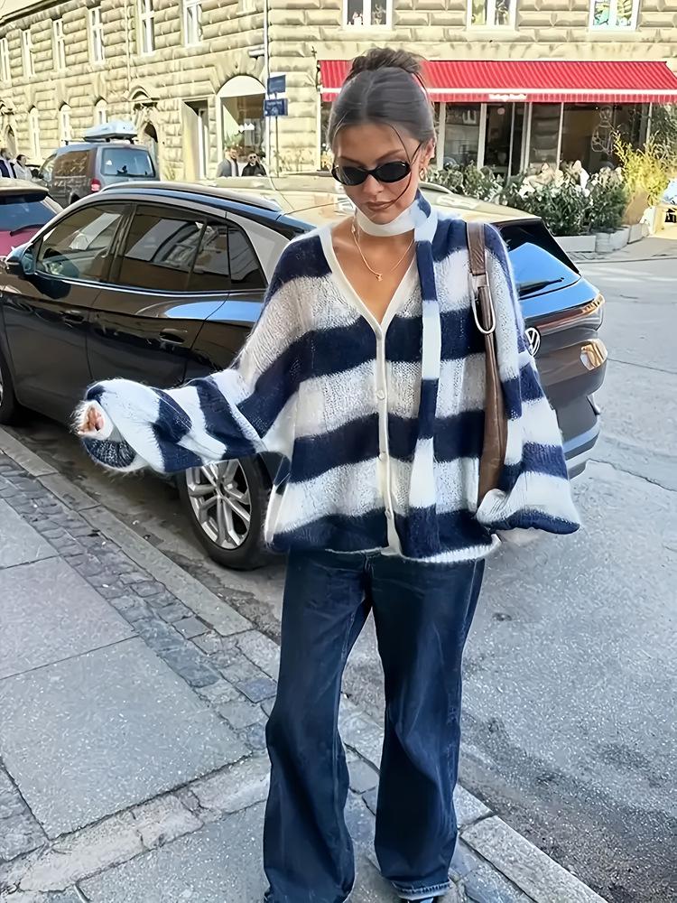 2025 Autumn/Winter Women's Thick Faux Mink Fur Sweater - Warm Striped Knitwear