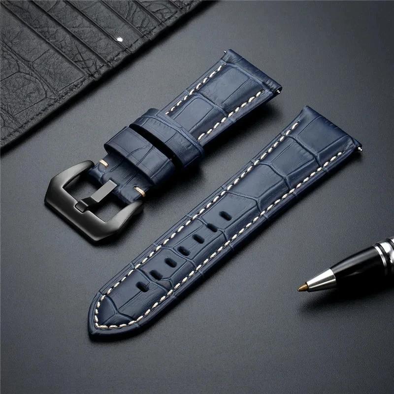 High Quality Genuine Leather Watch Strap 20mm 22mm 24mm 26mm Men Watchband Black Brown Blue Leather Watch Band