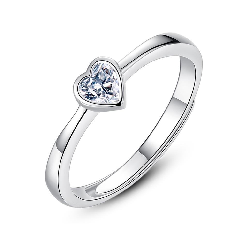 Romantic Elegance Hollowed-out Love-shaped Diamond-encrusted Ring Eternal Heart Couple Men's and Women's Rings Simple Ring Hand Jewelry