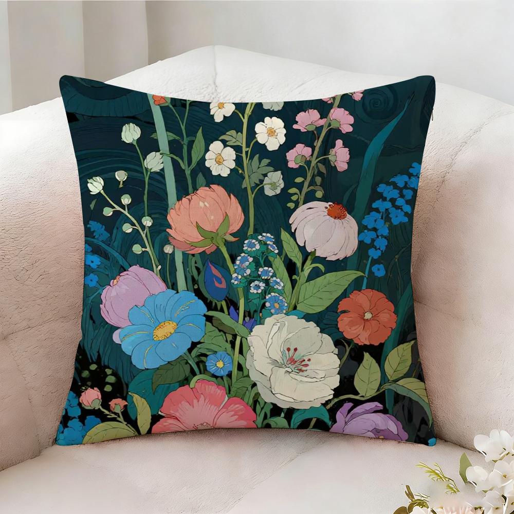Painted Flowers Pillow Case Pillowcase, Double-Sided Printed, Sofa Cushion, Bedroom Headboard Pillow