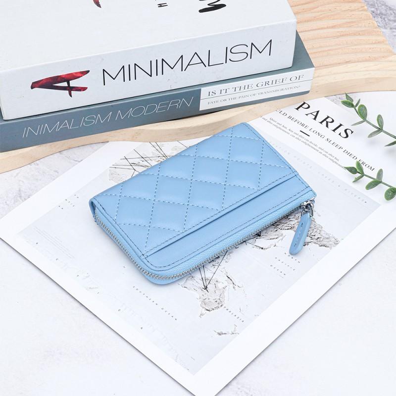 Genuine Leather Women's Change Purse Fashionable Style Rhomboid Plaid Short Wallet Multi-card Card Bag