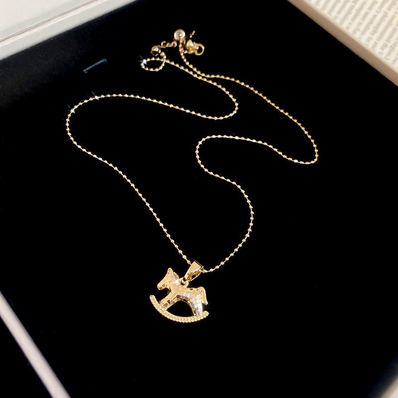 18k real gold electroplated natal year red pony pearl necklace women s sweater chain light luxury necklace