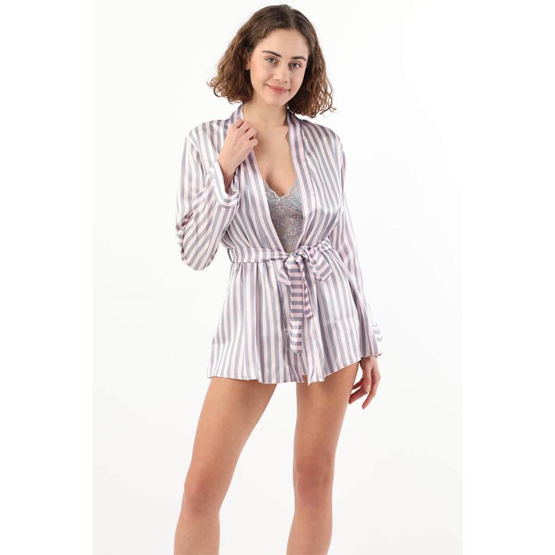

Женские шорты в полоску, ночная рубашка, халат, серебристый L серебряный