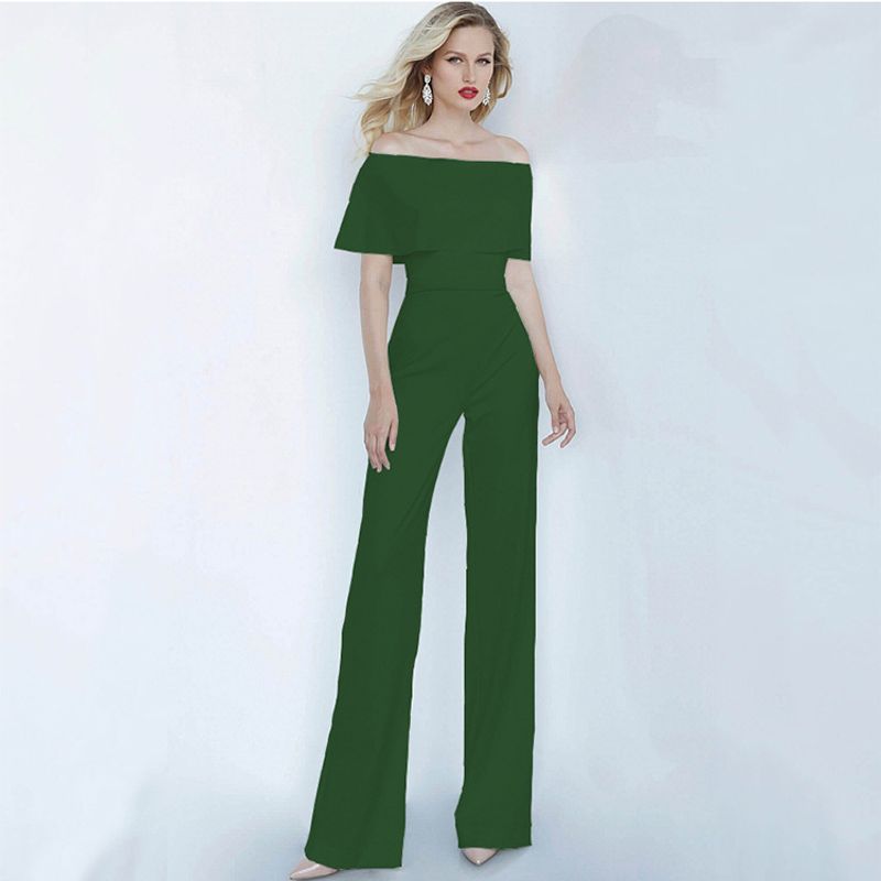 

Women Sexy One Shoulder Jumpsuit Fashion Women s Dress Lotus Leaf off Shoulder Jumpsuits Green M