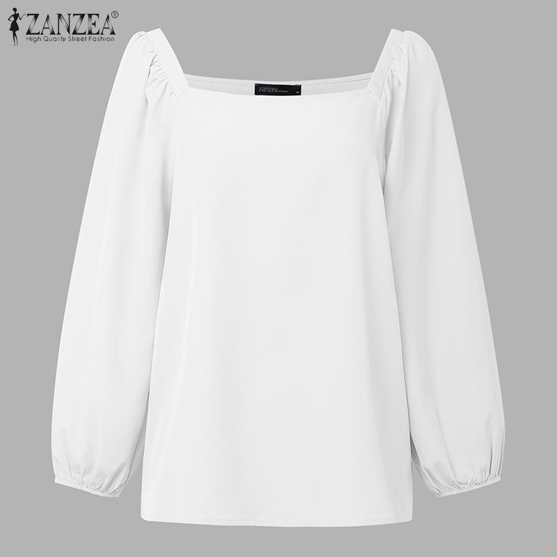 ZANZEA Women Square Collar Nine Quarter Sleeve Solid Elegant Blouses S белый