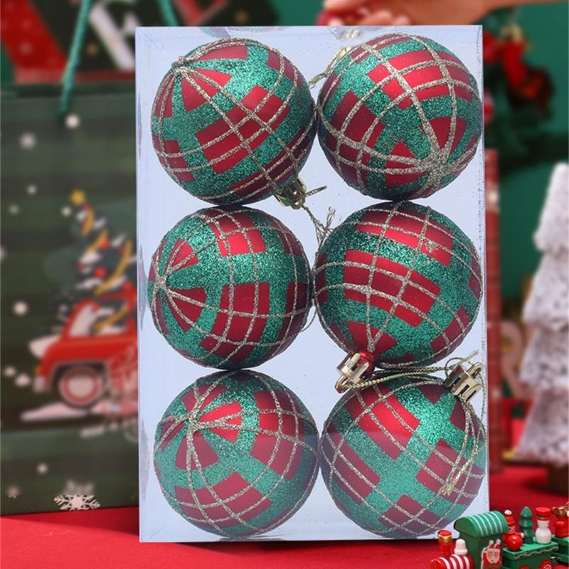 2 Boxes Christmas Tree Decorations Tartan Pattern Plastic Hanging Ball Festival Home Holiday Party Decorative Accent