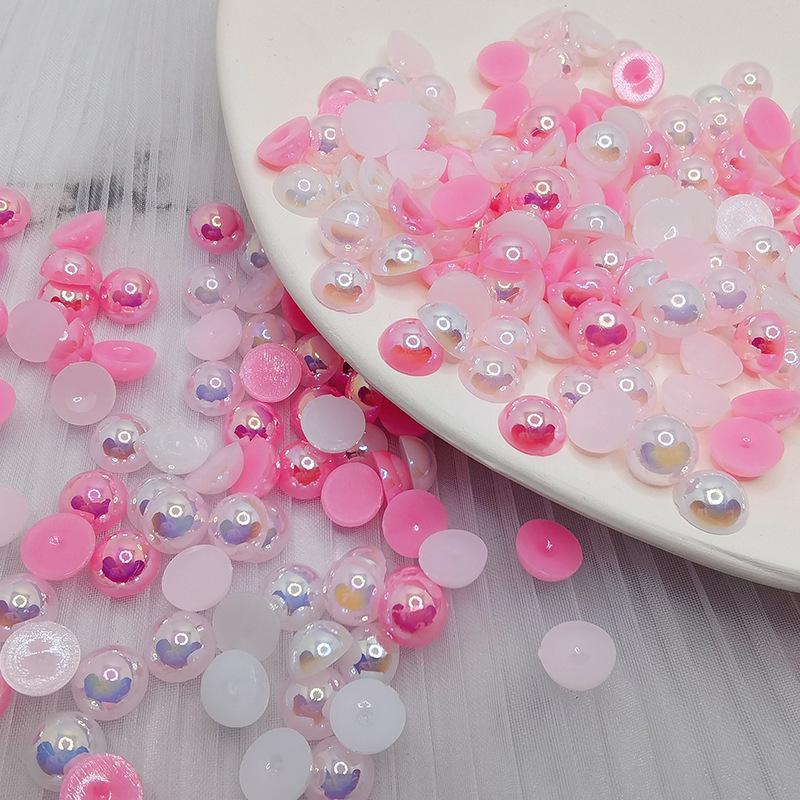 Halvcirkulära platta botten AB Fantasyfärg ABS Pärlemor Högblanka Runda Pärlor för DIY-Smycken & Nageldekor