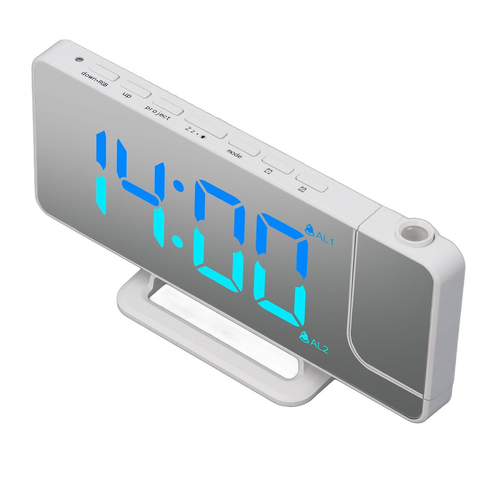 Projektionswecker, 7,4 Zoll LED-Spiegel, Digitalwecker mit Projektor, RGB-Licht und USB-C-Anschluss