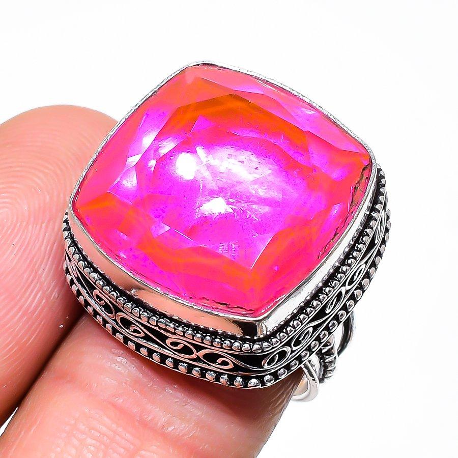 

Natural Pink Rubillite Gemstone 925 Sterling Silver Jewelry Ring Size 8 J1d47